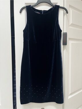 NWT DEADSTOCK Vintage 90s Ralph Lauren Dark Blue Silk Blend Velvet Studded Dress